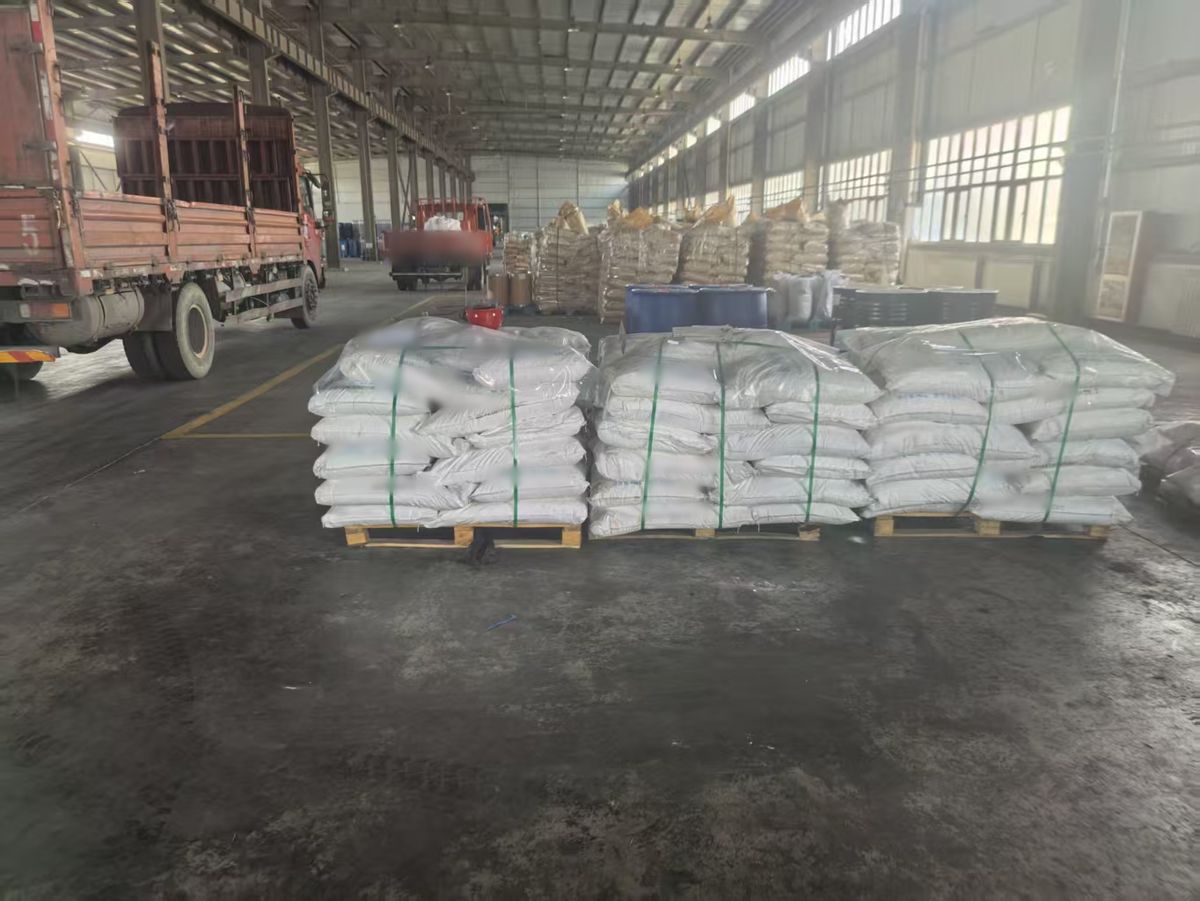 Palletised bags in a warehouse before loading